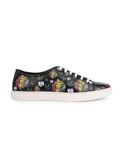 Majestic Lion Motif Deep Black Vegan Leather Shoes