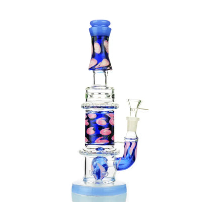 Blue and pink glass bong of Double Glass Gold Fume Water Pipe for smooth hits