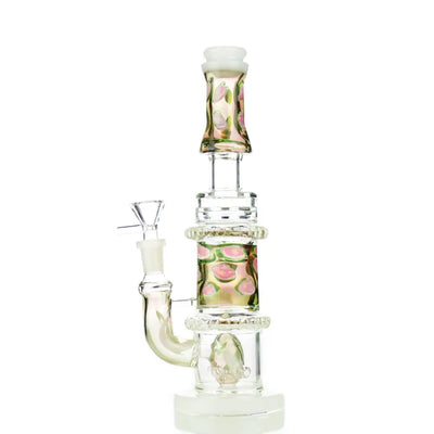 Double Glass Gold Fume Water Pipe with pink watermelon design for smooth hits