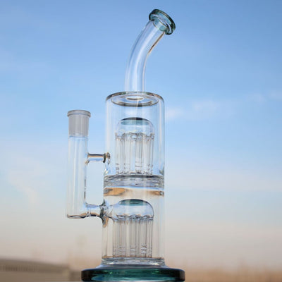 10.6’ Glass Straight Water Pipe with Dual Arm Percolators in a classic scientific style
