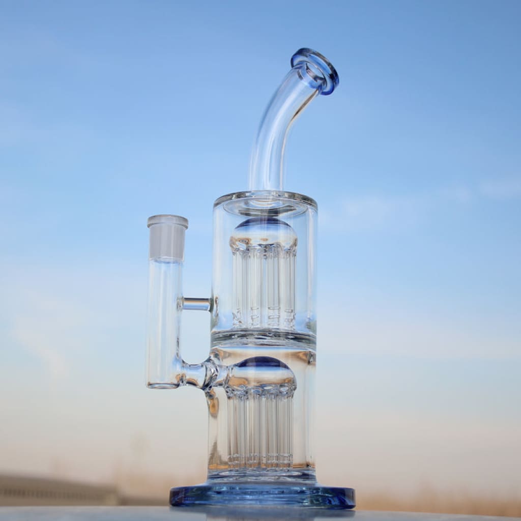 Classic scientific style, 10.6’ straight water pipe with dual arm percolators and curved mouthpiece