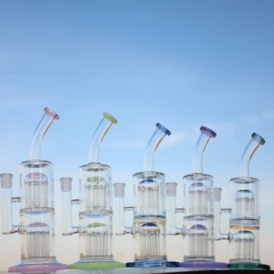 10.6’ Glass Straight Water Pipe with Dual Arm Percolators in classic scientific style