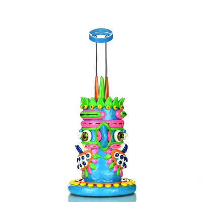 Whimsical toy push-and-roll cylinder with cartoon face for Aztec Art Water Pipe Rig - 14mm Banger