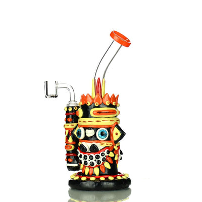 Colorful Aztec art water pipe rig with 14mm male banger and tribal-inspired design