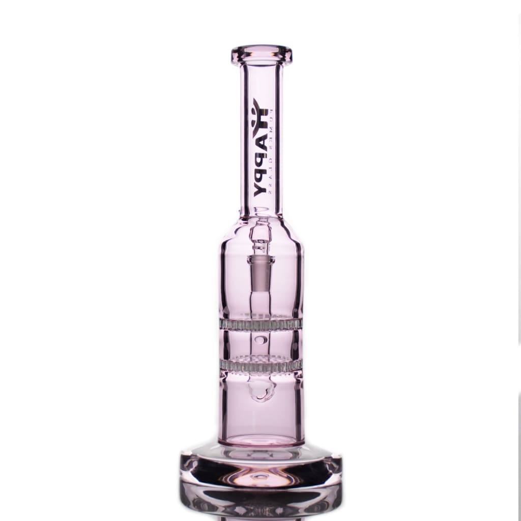 10’ Happy Fumes Glass Pink Straight Shooter With Double Percs And Dabba Branding