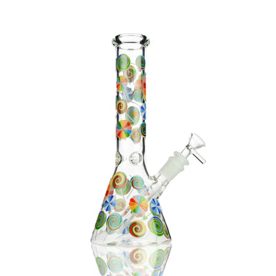 10 Inch Candy Sticker Beaker Water Pipe with Rainbow Swirl Patterns