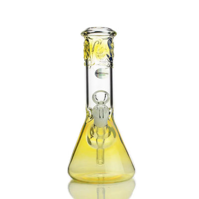 10 Inch Fumed Glass Beaker Water Pipe with Yellow Gradient and Floral Etching