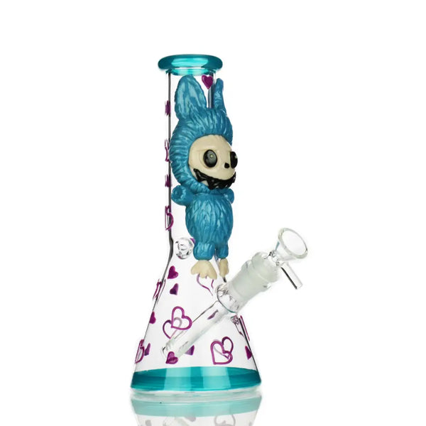 10 inch glow in the dark beaker with 14mm male bowl and cartoon character