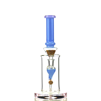 10 inch blue glass water pipe with 14mm male bowl and amber swirls