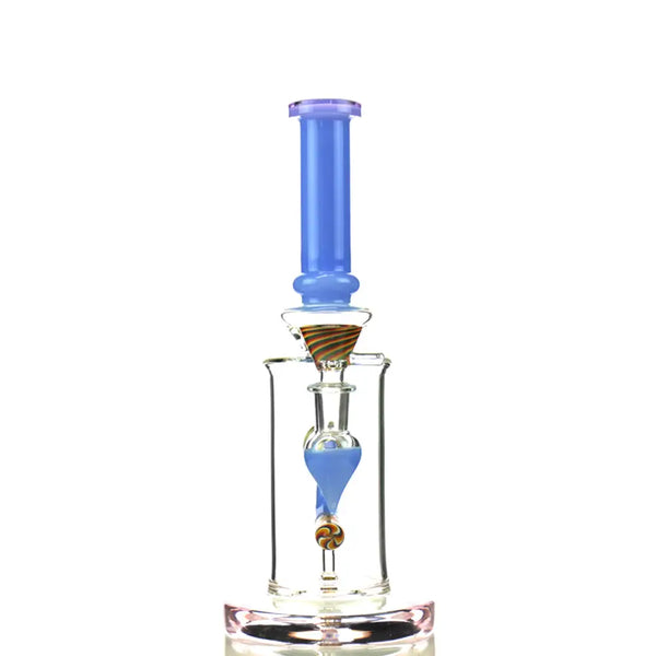 10 inch blue glass water pipe with 14mm male bowl and amber swirls