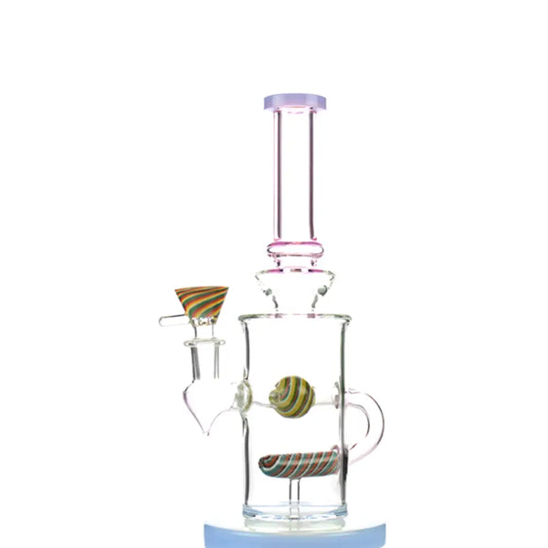 10 inch inline shower water pipe with 14mm male bowl and colorful glass stripes