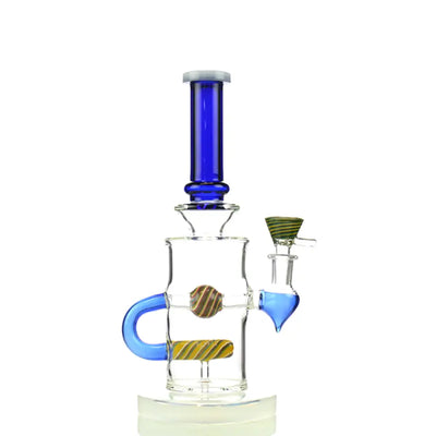 10 inch in line shower water pipe with 14mm male bowl, clear glass blue accents