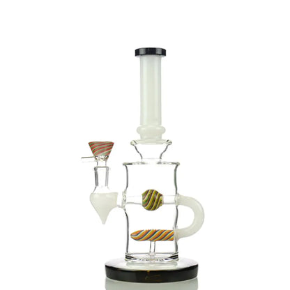 10 inch inline shower water pipe with 14mm male bowl, clear glass and orange accents