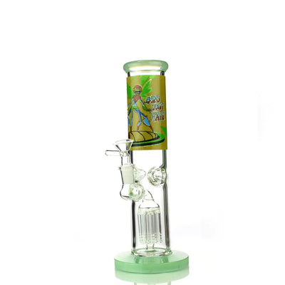 Clear 10-inch straight shooter bong with 14mm male bowl, green tint and 420 Soft Farm label