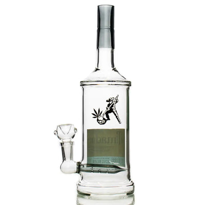 Clear glass bong with black logo and percolator for Timador Tequila with 14mm male bowl