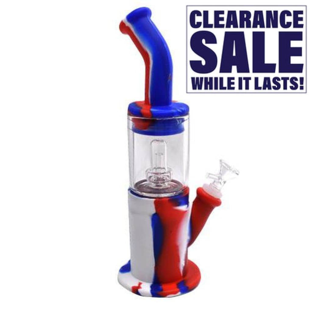 12 Bent Neck Hybrid Glass Hand Pipe in red, white, and blue for smooth smoking