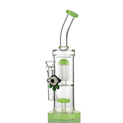 Slime Double Chamber Water Pipe with 14mm Male Bowl, clear glass lime green accents