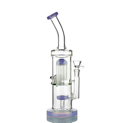 Slime Double Chamber Water Pipe with 14mm Male Bowl, clear glass with purple accents
