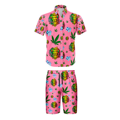 Pink Lion Leaf Print Comfort Apparel Set