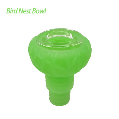 Bright green bird nest silicone glass bowl with wide rim and narrow base for 14mm-18mm joints