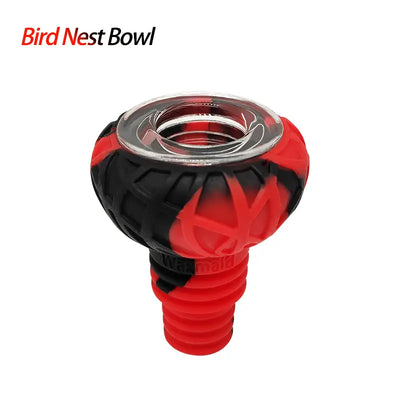 Red and black silicone glass bowl with metal rim for waxmaid official website bird nest silicone hookah