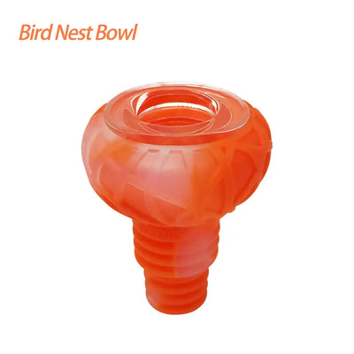 Orange silicone glass bowl with screw base for bird nest silicone setups on Waxmaid official website