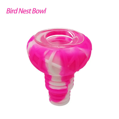 Bright pink bird nest silicone glass bowl with spiral design for 14mm-18mm joints