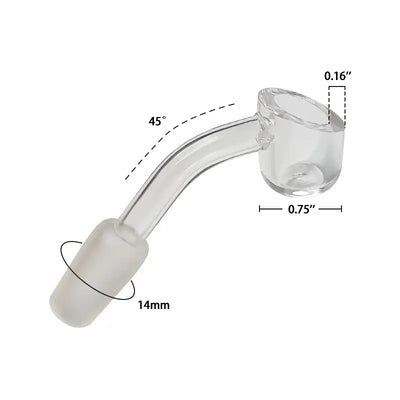 Clear glass Waxmaid 14mm 45° quartz dab banger with precise measurements for optimized use