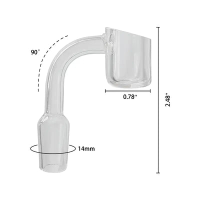 Clear glass dab rig banger for Waxmaid 90° quartz dab water pipe conversion measurements