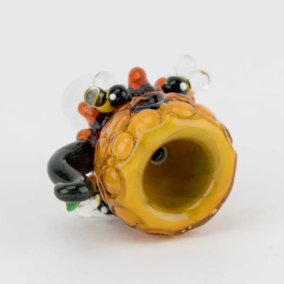 Vibrant orange black beehive design 14mm bowl bee glass pipe