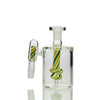 Glass water pipe with yellow and green spiral accents for Reversal Glass 14mm double filter ash