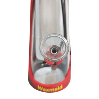 Funnel glass bowl for 14mm male joint with a glass and red-trimmed water pipe design