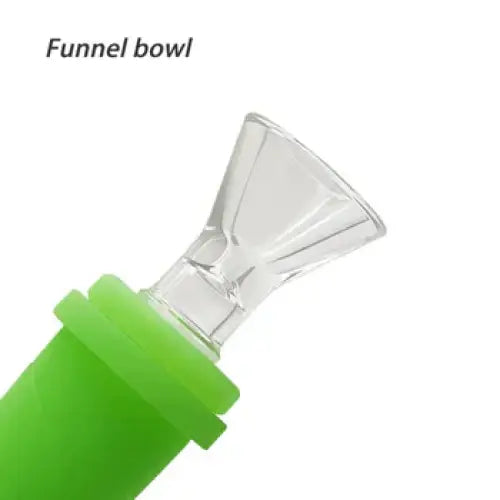Clear funnel glass bowl with green base for 14mm male joint on Waxmaid official website