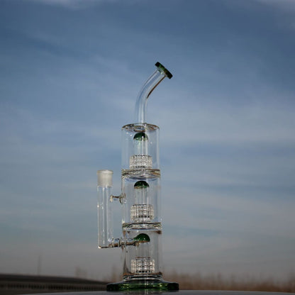 Triple matrix percolator glass water pipe with bent neck and advanced filtration