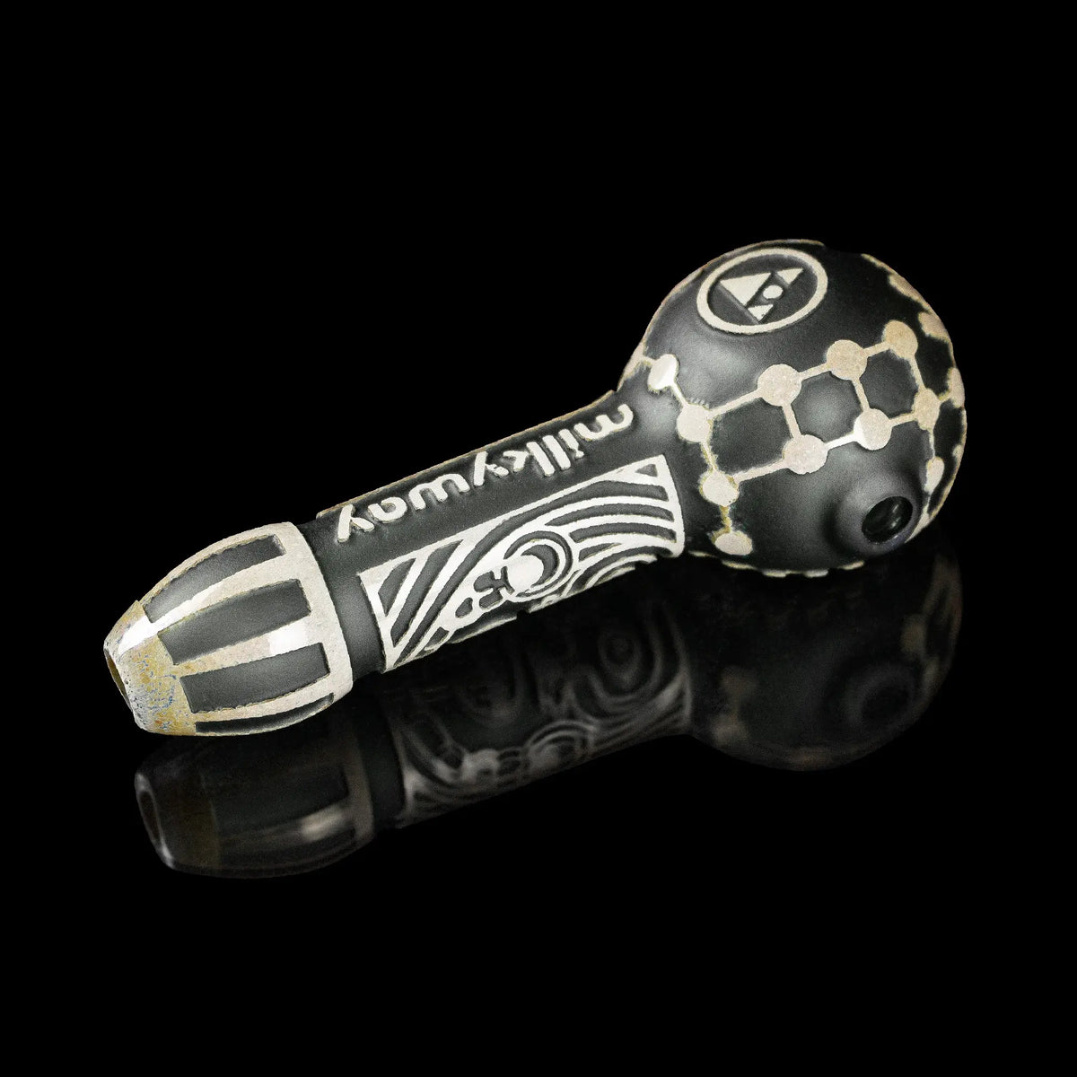 Artistic Maya Face Black Frit Glass Hand Pipe