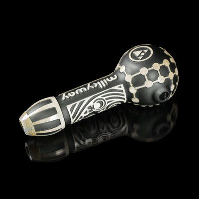 Artistic Maya Face Black Frit Glass Hand Pipe