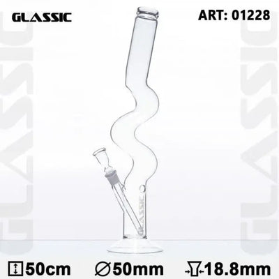 Zig zag colored glass water pipe bong with a curved design and separate stem attachment