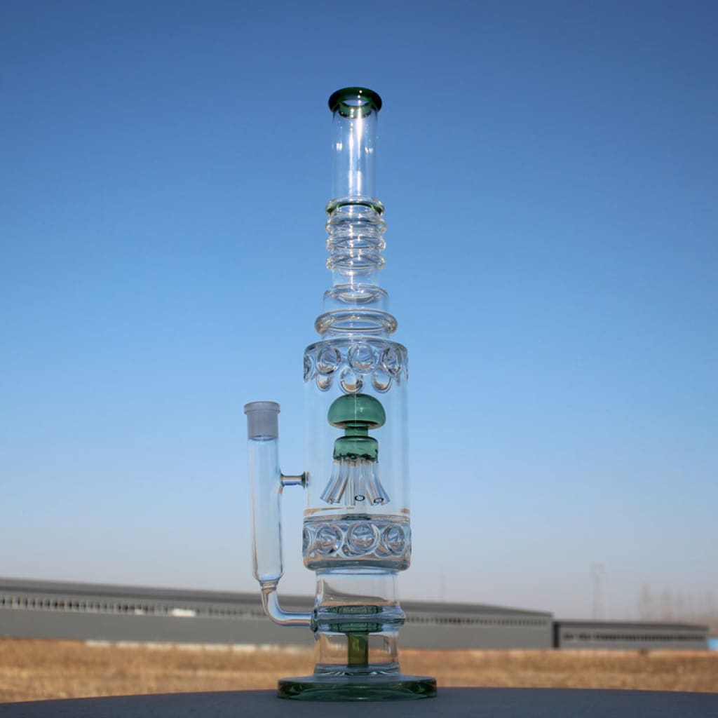 Jellyfish Sprinkler Percolator Glass Pipe with multiple chambers and prong ice catcher