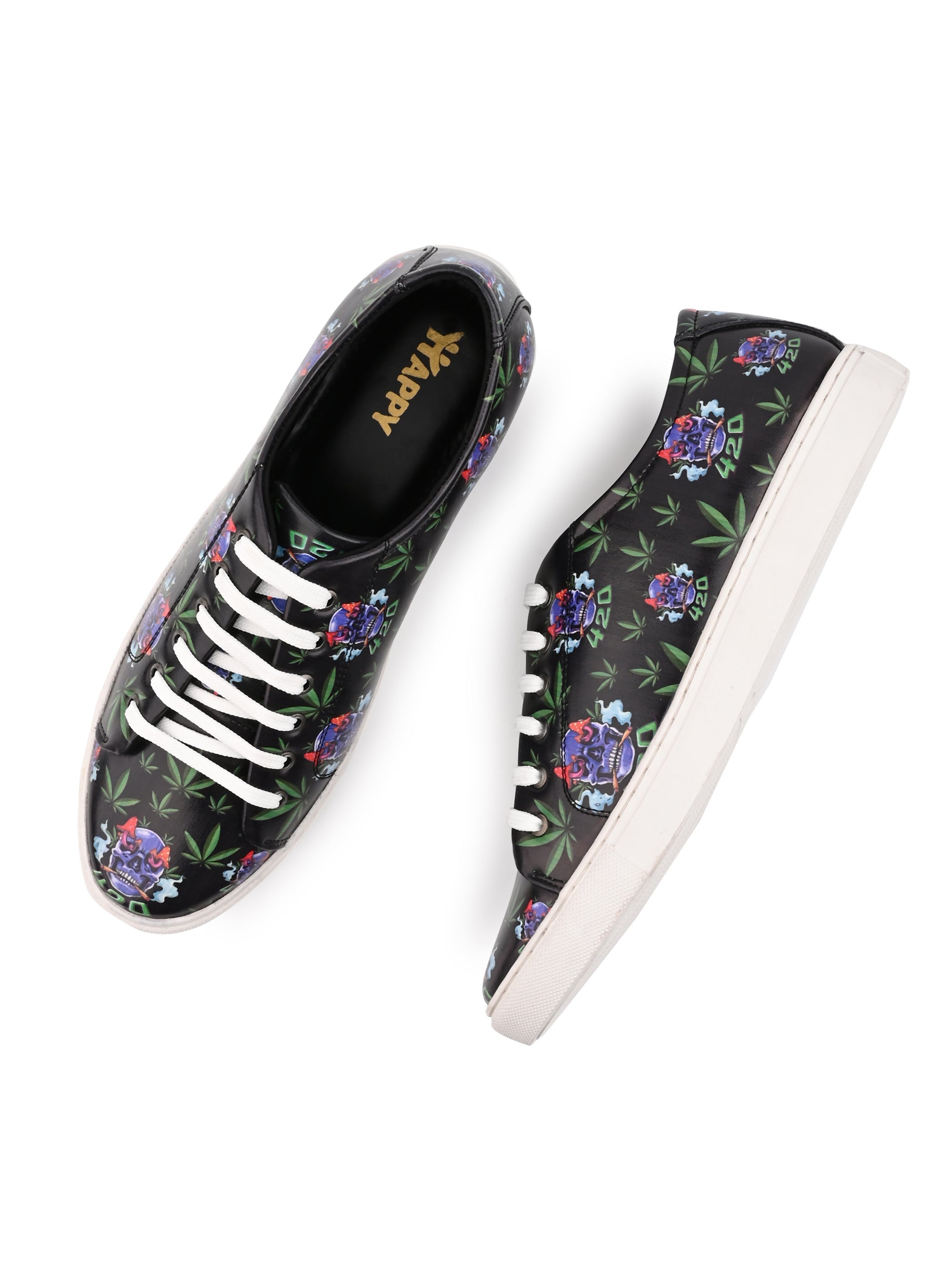 Deep Black Skull Pattern Vegan Leather Shoes
