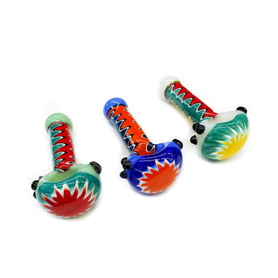 Three vibrant wig wag hand pipes in durable borosilicate glass for unique smoking experience