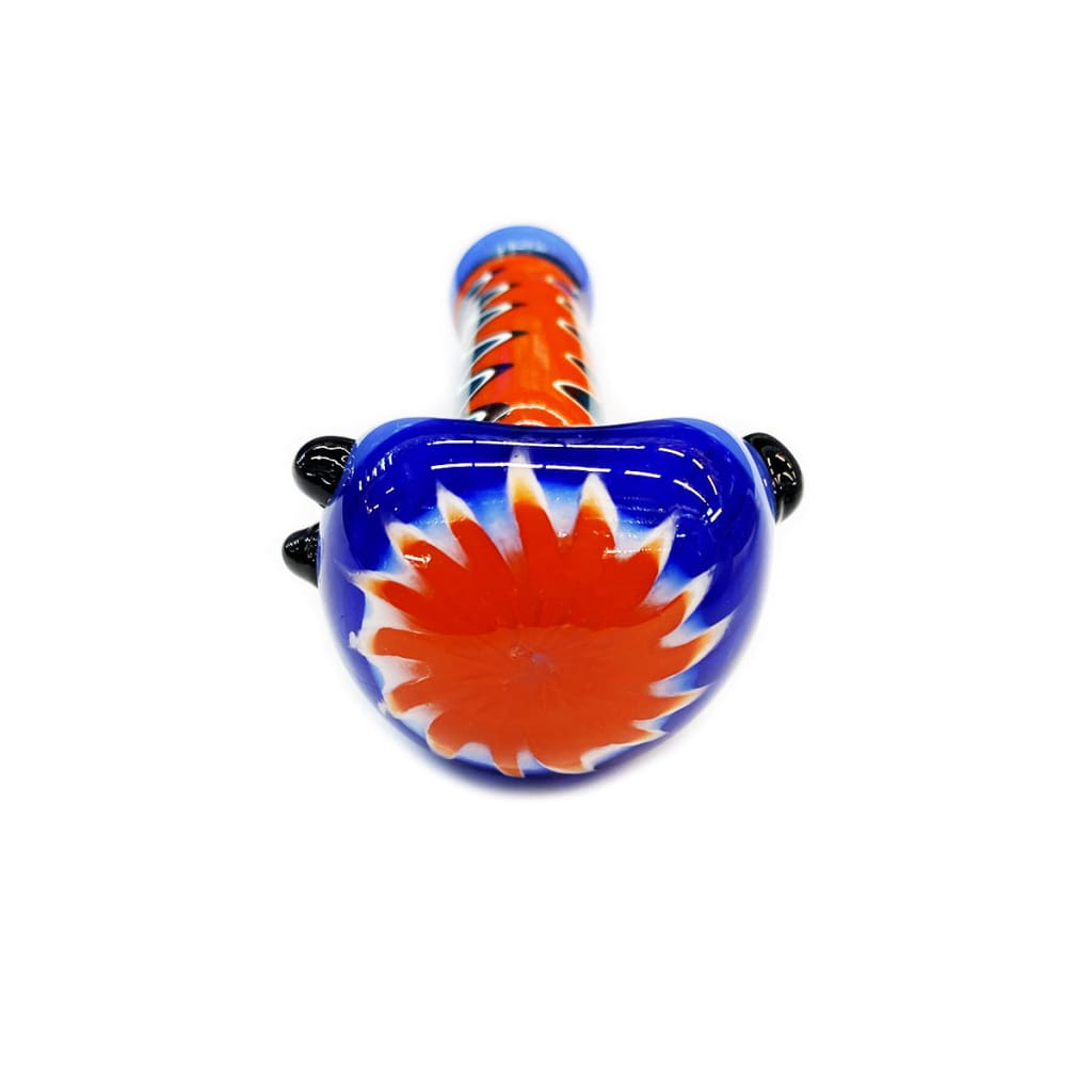 Vibrant blue orange Wig Wag hand pipe in durable borosilicate glass