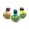 Colorful frit glass honeycomb head turtle pipes shaped like cartoon birds with patterns