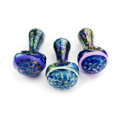 Hand pipe gold fume glass with iridescent patterns and bubble trap