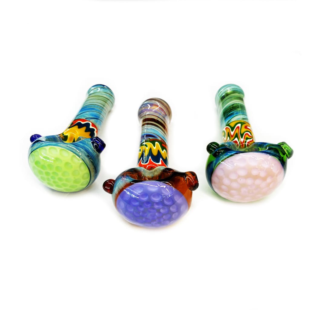 Three swirling reversal glass hand pipes with honeycomb design, 4.5 inch