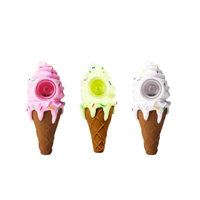Colorful cream cone silicone hand pipe with bubble blowers in pink, yellow, white