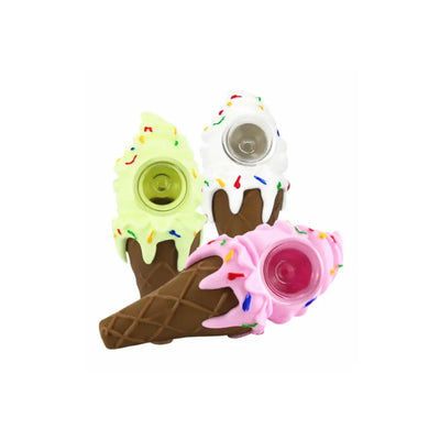 Ice cream cone silicone hand pipe in pastel colors, durable and easy to clean