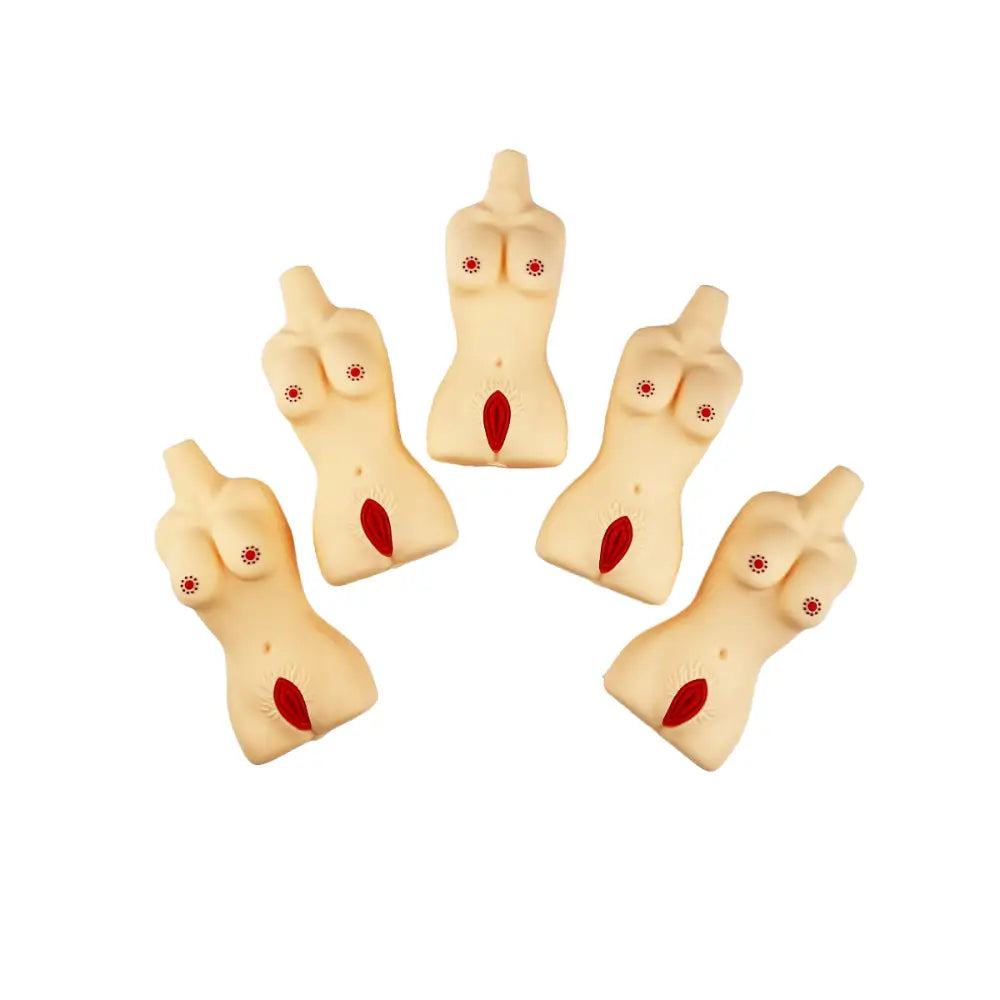 Five female torso silicone hand pipe spoons for discreet smoking and stress relief
