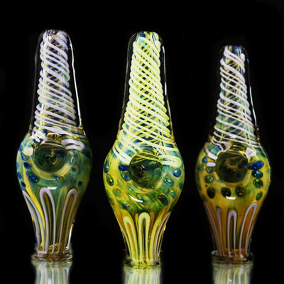 Three colorful Hand Pipe Slime Twisting Art Pipes with intricate spiral glass designs
