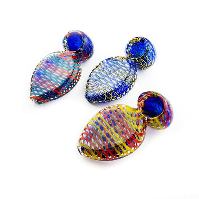 Custom-pressed trap glass hand pipe for smooth smoking benefits with intricate lattice patterns