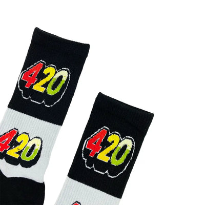 Black and white 420 socks with perfect fit, ideal for glass hand pipe and glass water pipes enthusiasts